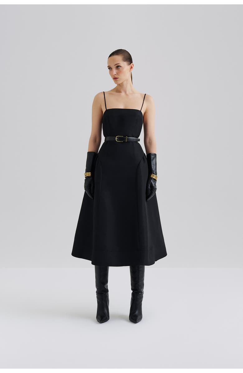 Malina Calista Exaggerated Hip Midi Dress, Main, color, Black