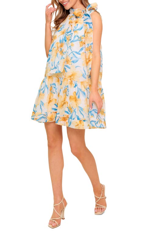 Flying Tomato Floral Tie Neck Sleeveless Trapeze Dress In Multi