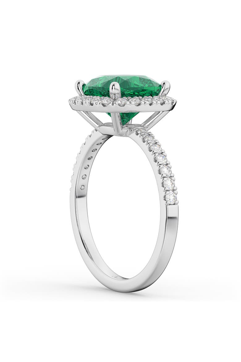 Cushion Cut Emerald & Diamond Engagement Ring Halo 14K, Alternate, color, 3.11ct/White Gold