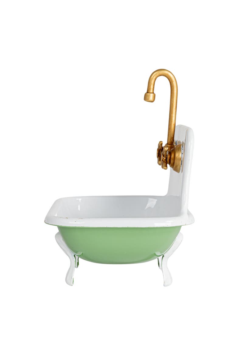 Vintage-Inspired Metal Sink Soap Dish with Faucet Design, Green, White and Gold, Alternate, color, White