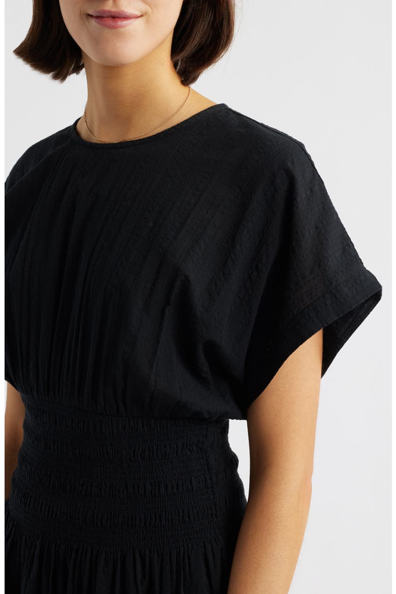 Stripe Smocked Waist Seersucker Dress, Alternate, color, TRUE BLACK