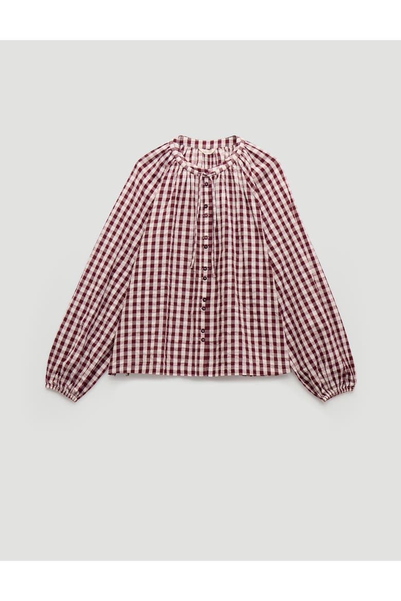 Elsa Gathered Gingham Beach Shirt, Alternate, color, Maroon Red & White