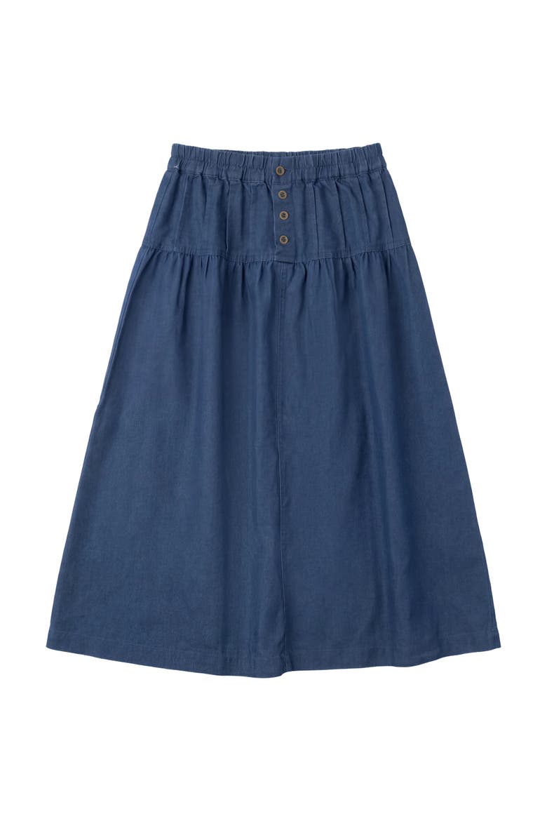 Denim Metal Button Pleated Midi Skirt, Main, color, Dark Denim