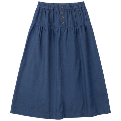 Denim Metal Button Pleated Midi Skirt
