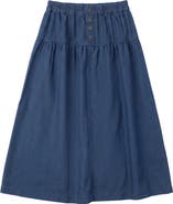 Pinky Promise Denim Metal Button Pleated Midi Skirt