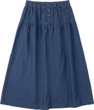Pinky Promise Denim Metal Button Pleated Midi Skirt