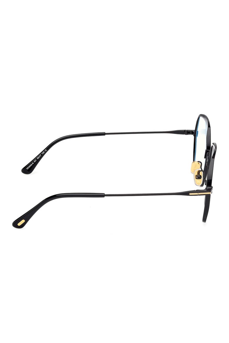56mm Geometric Blue Light Blocking Optical Glasses, Alternate, color, SHINY BLACK/ BLUE BLOCK LENSES