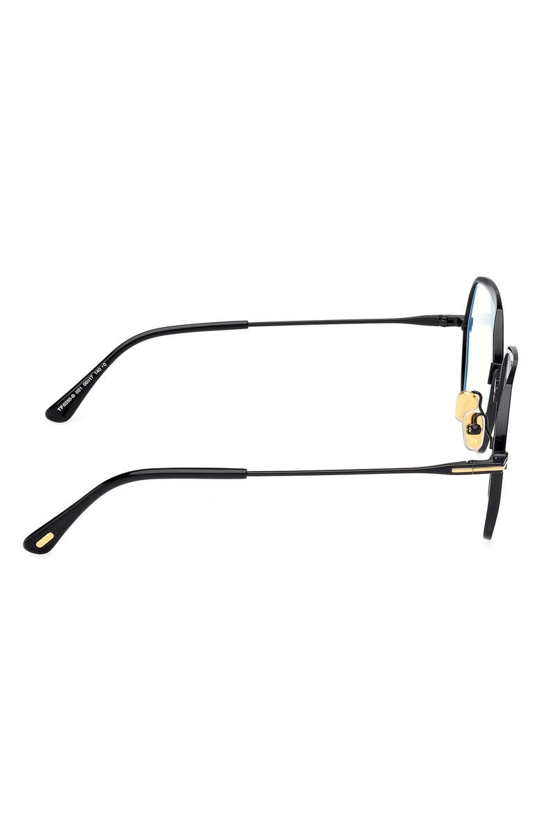 TOM FORD 56mm Geometric Blue Light Blocking Optical Glasses, Alternate, color, Shiny Black/ Blue Block Lenses