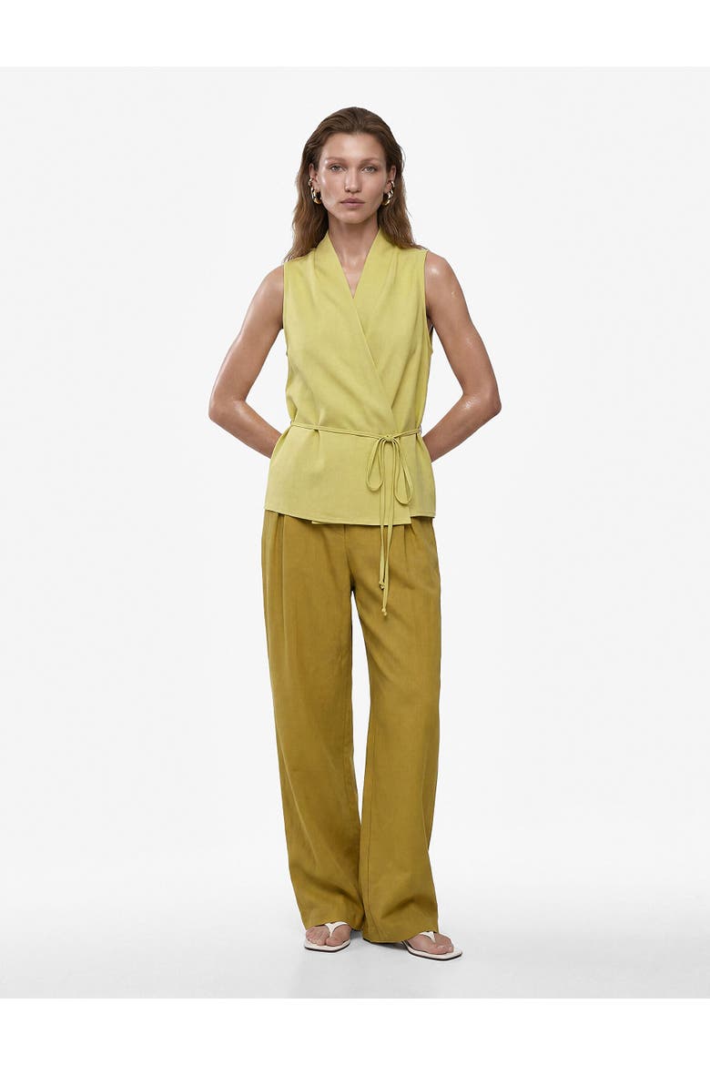 Linen Blend Halter Neck Wrap Blouse with Tie, Main, color, GREEN