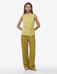 Koton Linen Blend Halter Neck Wrap Blouse with Tie
