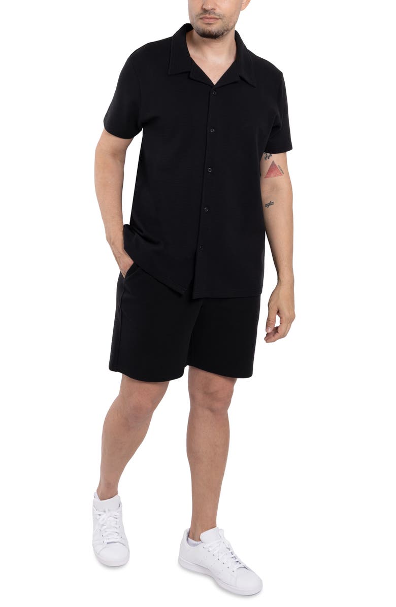 Spring + Mercer Classic Fit Textured Knit Camp Shirt, Alternate, color, Black