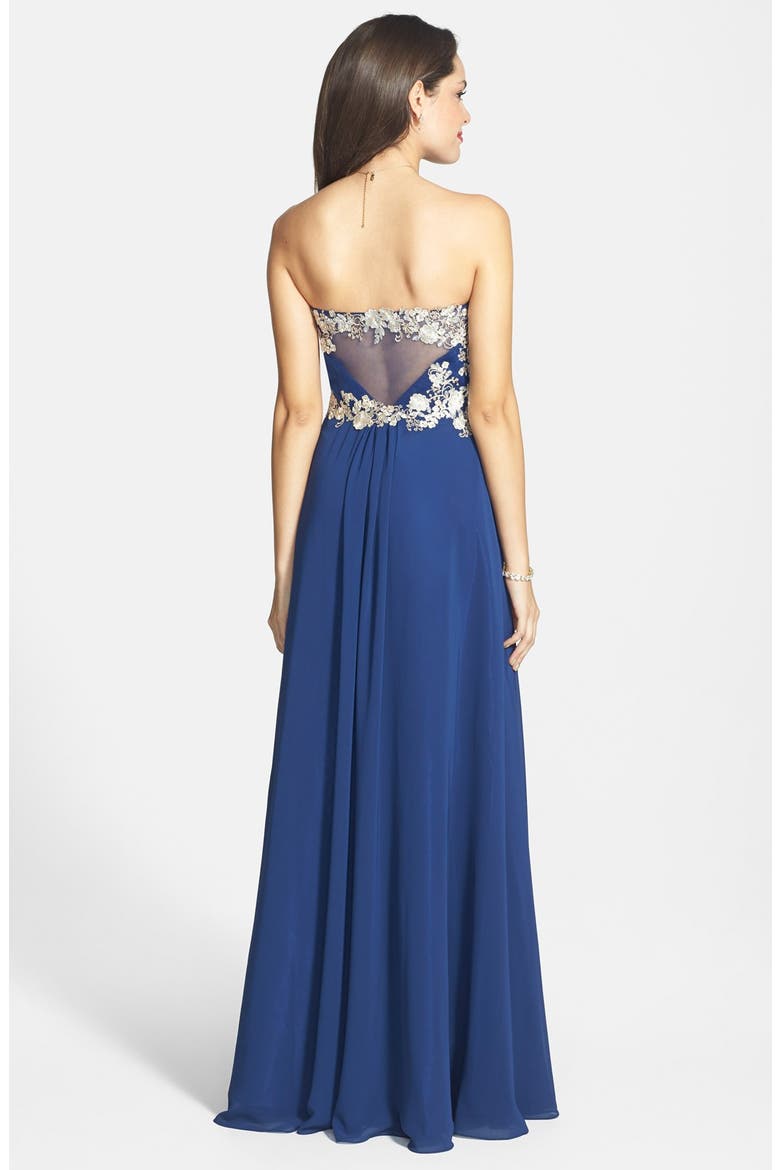 Embroidered Chiffon Gown, Alternate, color, NAVY