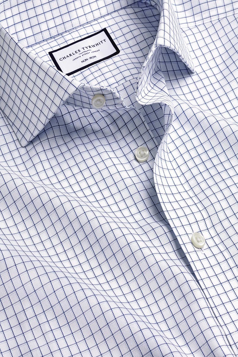 Check Non-Iron Twill Cutaway Slim Fit Shirt Single Cuff, Alternate, color, Royal Blue