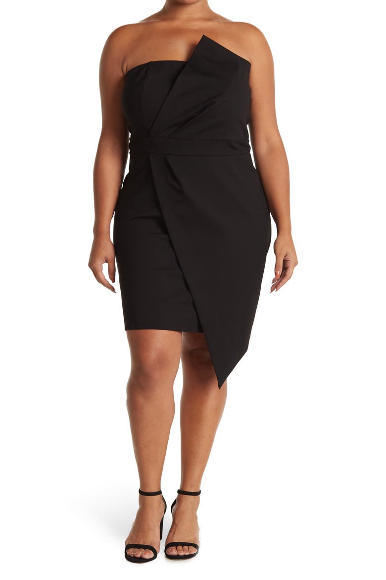 Audrey Strapless Asymmetrical Dress, Main, color, BLACK