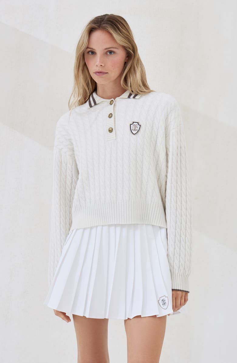 Brunello Cucinelli Cashmere knit polo shirt with logo, Alternate, color, Panama