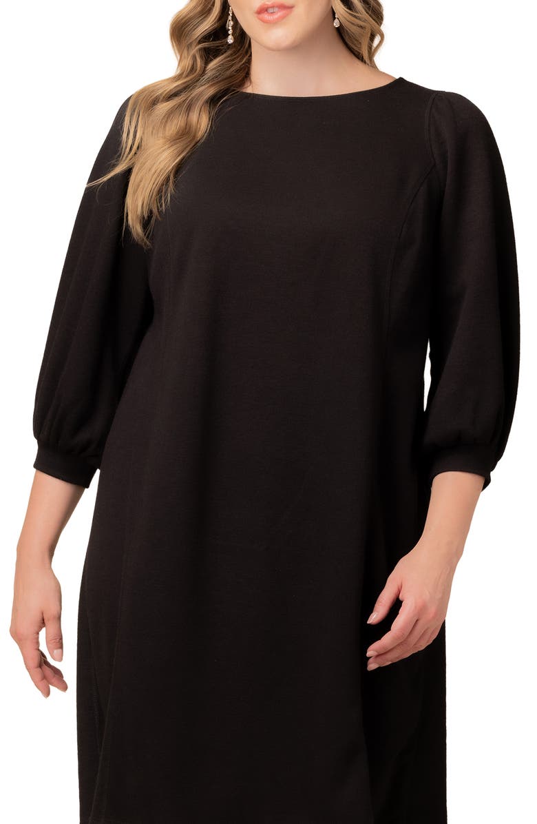 Kiyonna Madison Long Sleeve Sweater Dress, Alternate, color, Black Noir