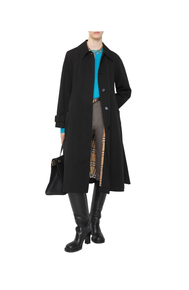 Burberry Long Gabardine Ellingham Fit-and-flare Car Coat, Alternate, color, Black