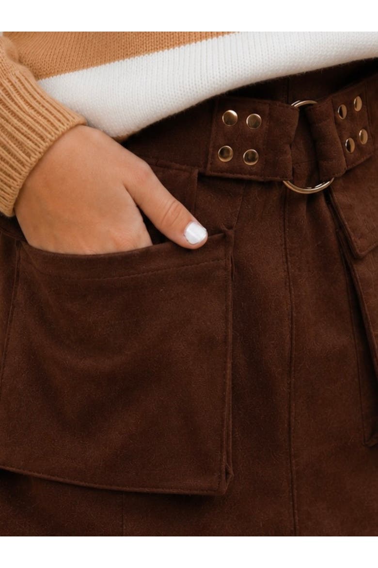 Stripe Sweater & Faux Suede Utility Skirt Set, Alternate, color, Brown