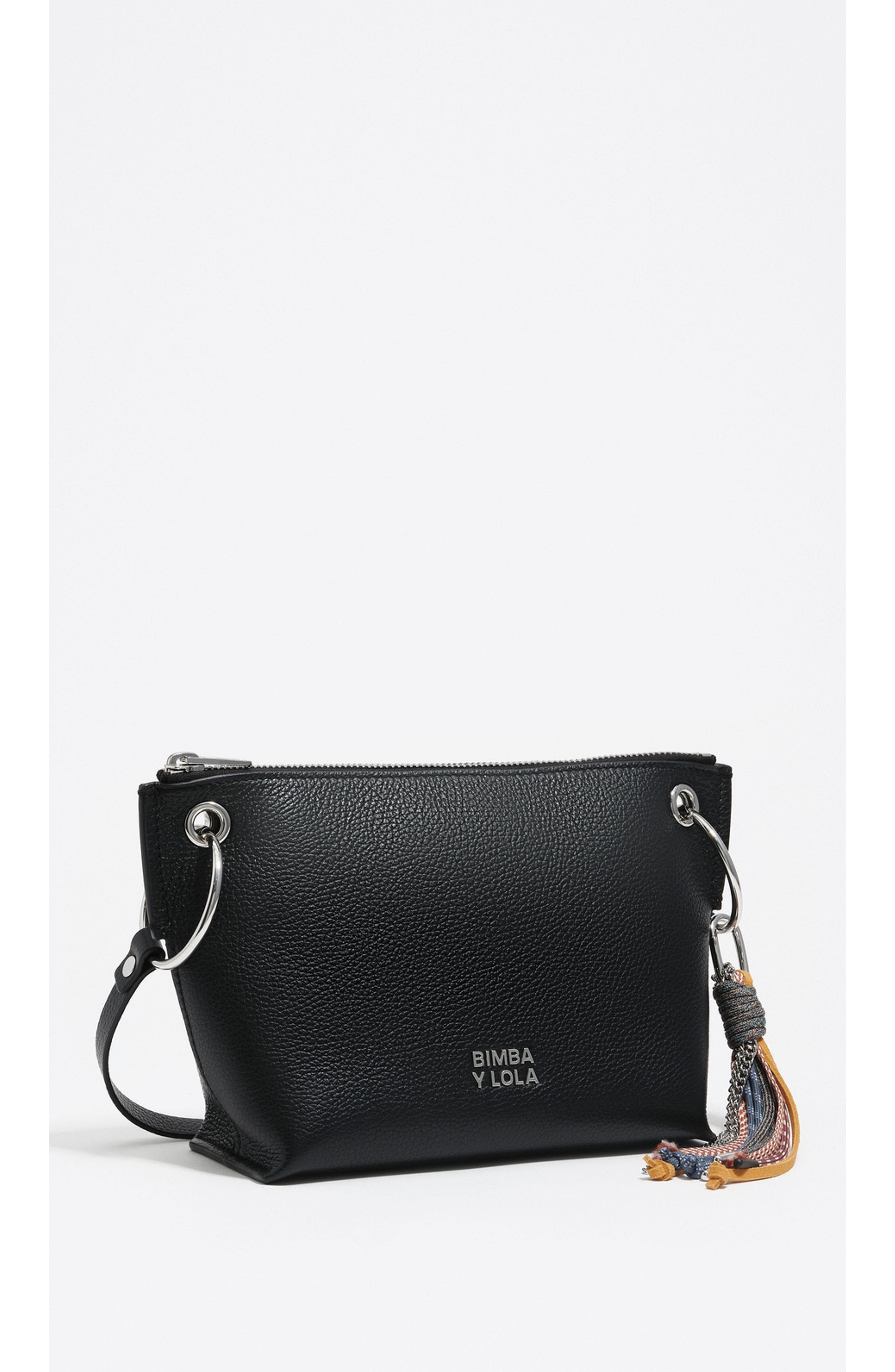 Bimba y Lola Leather Medium Trapezium Bag, Main, color, Black