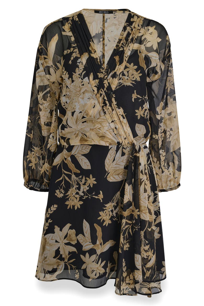 Floral Smocked Chiffon Minidress, Alternate, color, BLACK MULTI