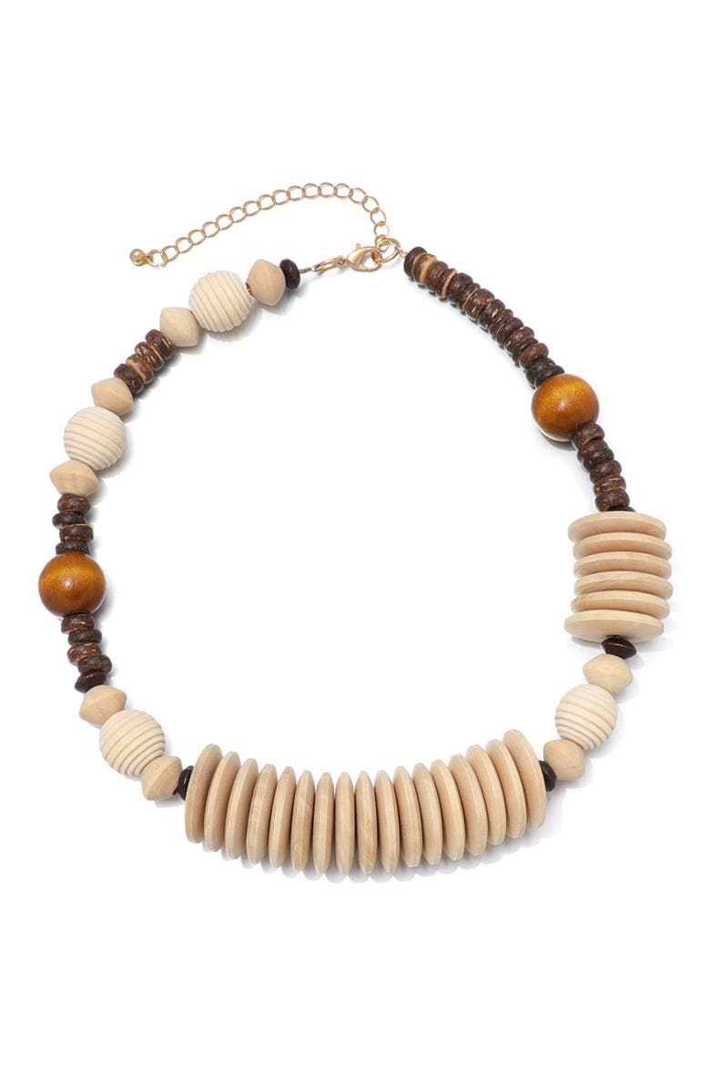 Mixed Wooden Bead Necklace, Main, color, BROWN/ WHITE