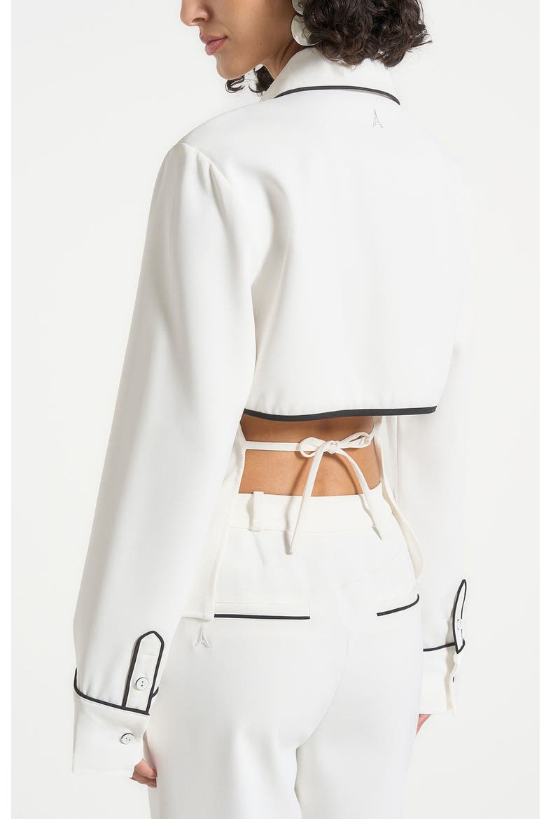 Contrast Piped Backless Tie Shirt, Alternate, color, White/Black