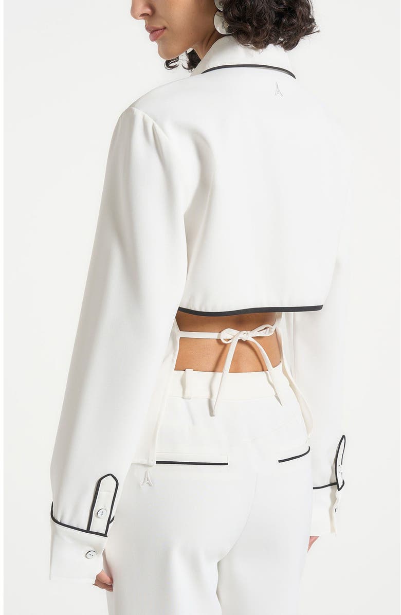 Manière De Voir Contrast Piped Backless Tie Shirt, Alternate, color, White/Black