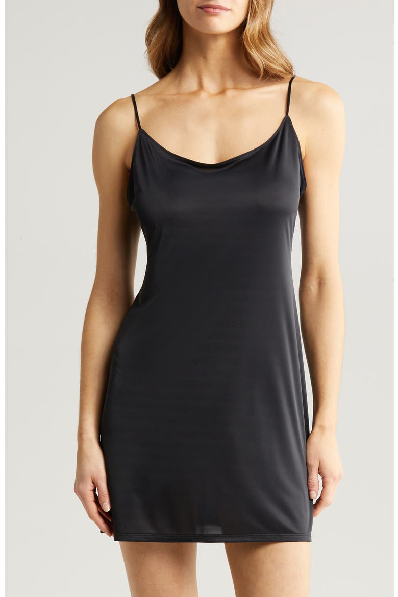 Feathers Essentials Satin Chemise, Main, color, BLACK