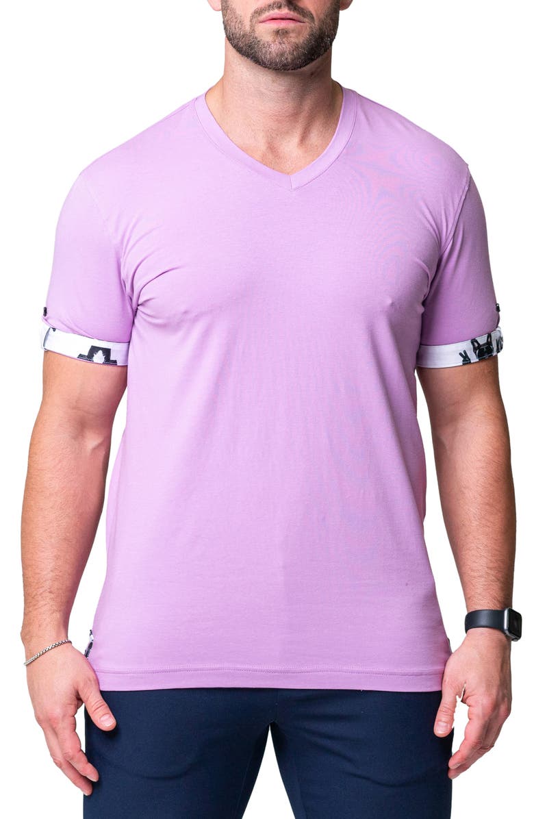 Maceoo Vivaldi Solid Peace Purple V-Neck T-Shirt, Main, color, Purple