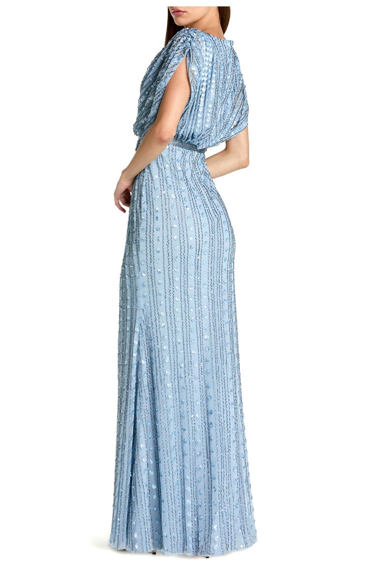 Mac Duggal Beaded Mesh Blouson V Neck Column Gown, Alternate, color, Periwinkle