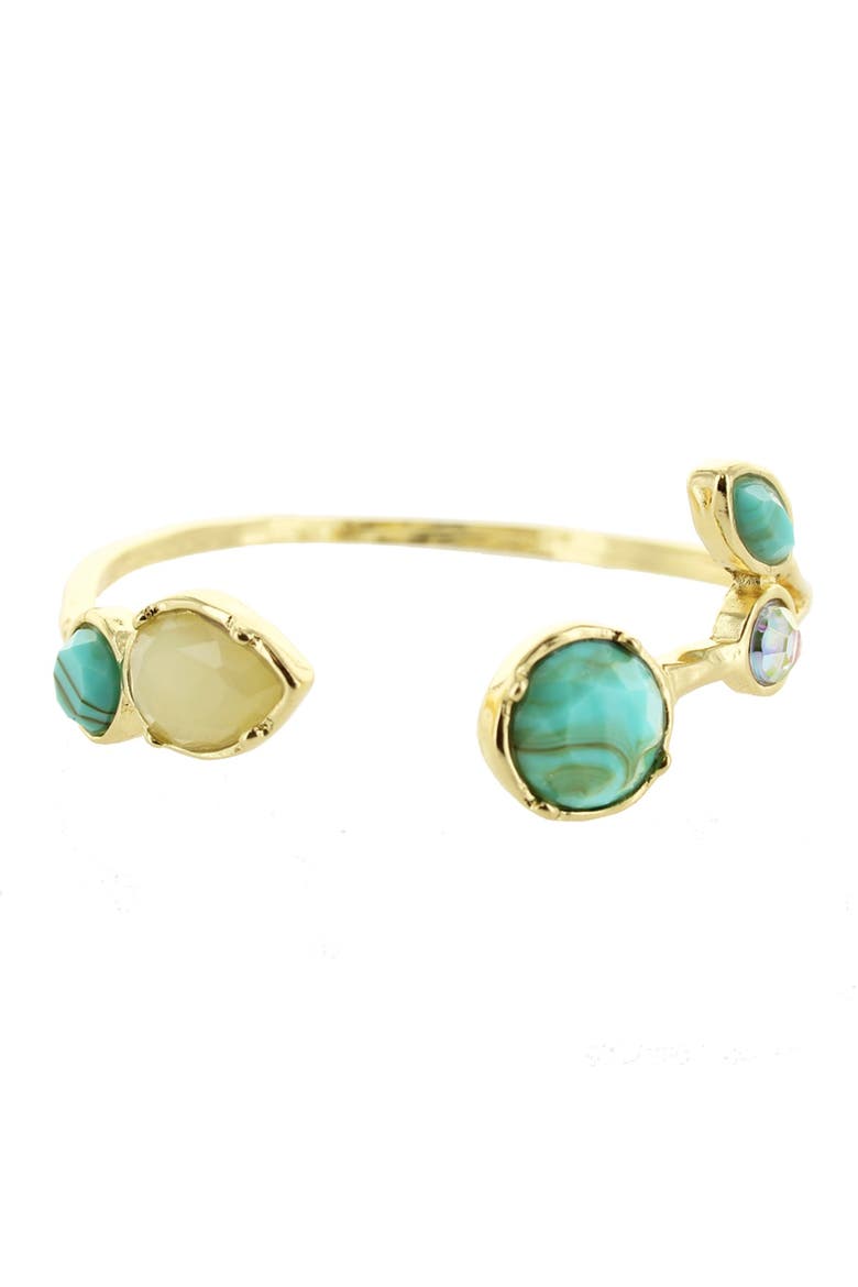 14K Gold Plated Detailed Mixed Stone Cuff Bracelet, Main, color, BLUE