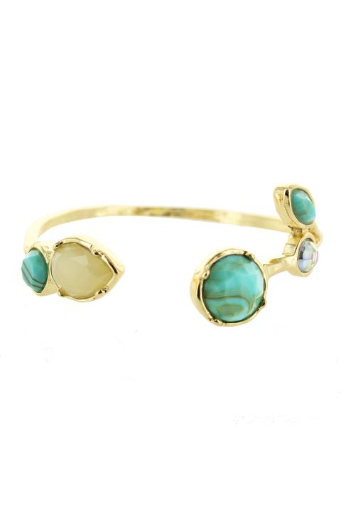 14K Gold Plated Detailed Mixed Stone Cuff Bracelet