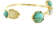 OLIVIA WELLES 14K Gold Plated Detailed Mixed Stone Cuff Bracelet