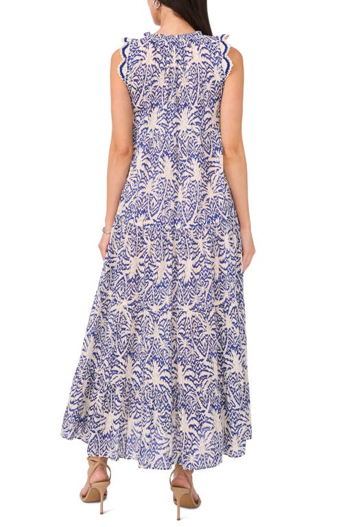 Vince Camuto Tie Neck Tiered Cotton Maxi Dress In Deep Blue