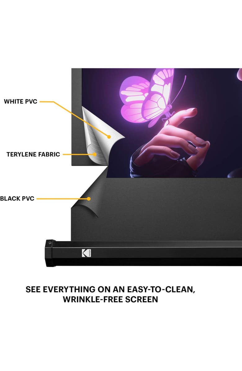 Kodak 100 Projector Screen with Stand, Portable 169 Projector Screen with Tripod Stand & Bag, Alternate, color, Black