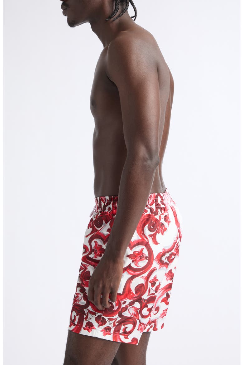 Majolica Print Swim Trunks, Alternate, color, MAIOLICA 1 RUBINO