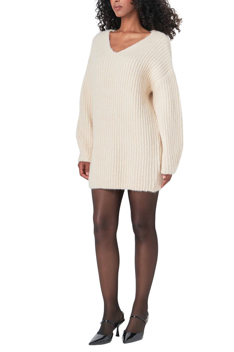 Oversize Long Sleeve Rib Sweater Minidress, Alternate, color, CREAM