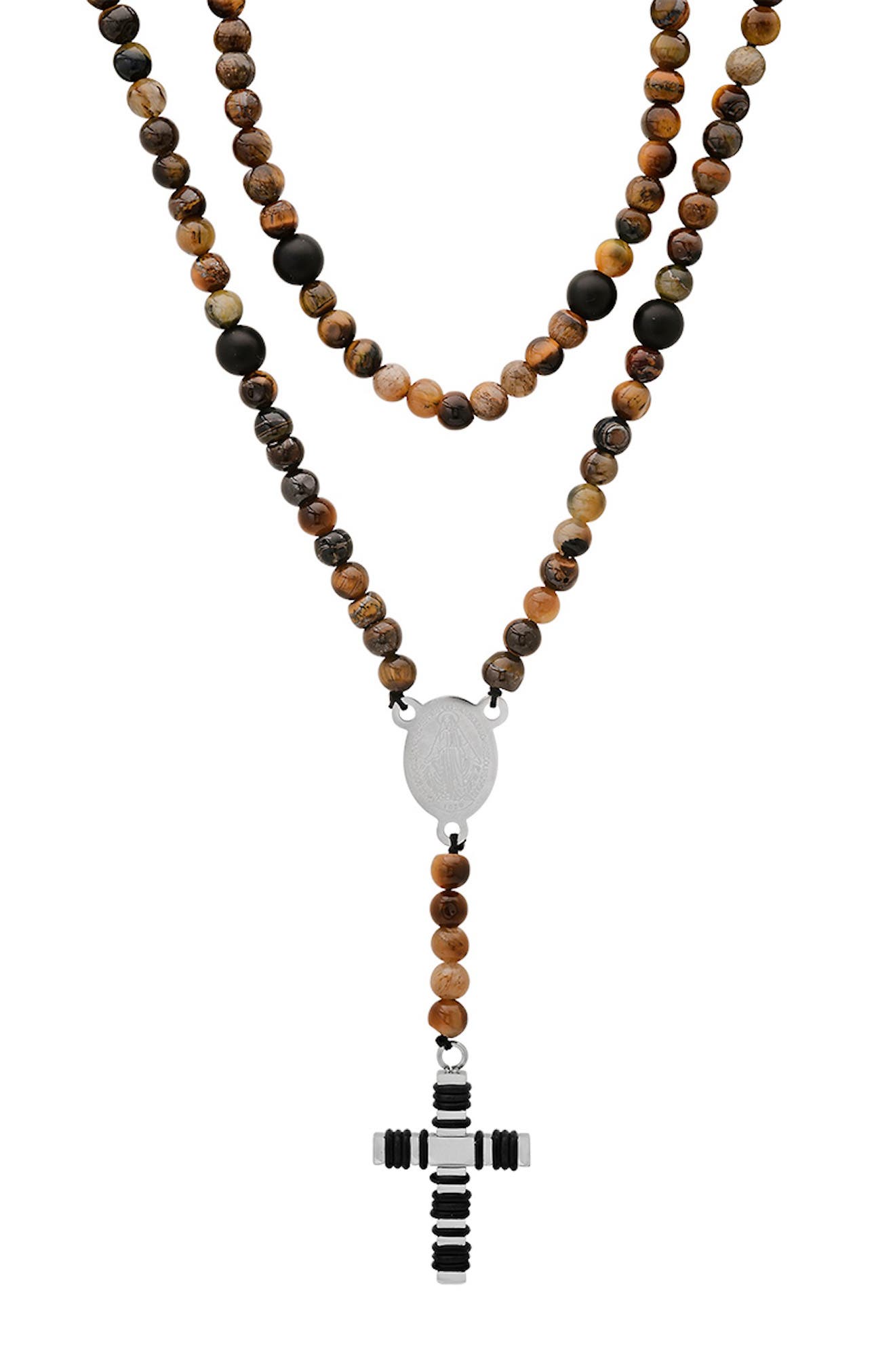 HMY JEWELRY Men's Tiger's Eye Beaded Rosary Necklace