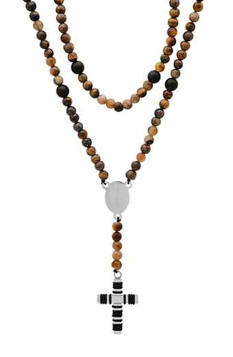 HMY JEWELRY Men's Tiger's Eye Beaded Rosary Necklace