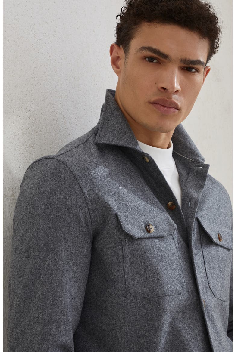 Virgin wool flannel overshirt, Alternate, color, Dark Grey