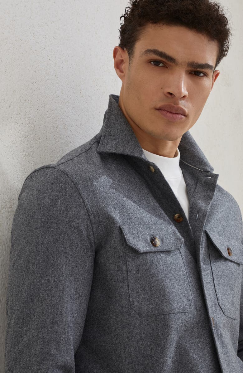 Brunello Cucinelli Virgin wool flannel overshirt, Alternate, color, Dark Grey