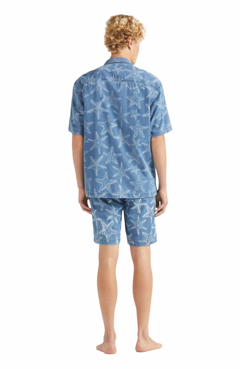 Vilebrequin Men's Starfish Light Printed Denim Bowling Shirt, Alternate, color, Bleach Denim W4