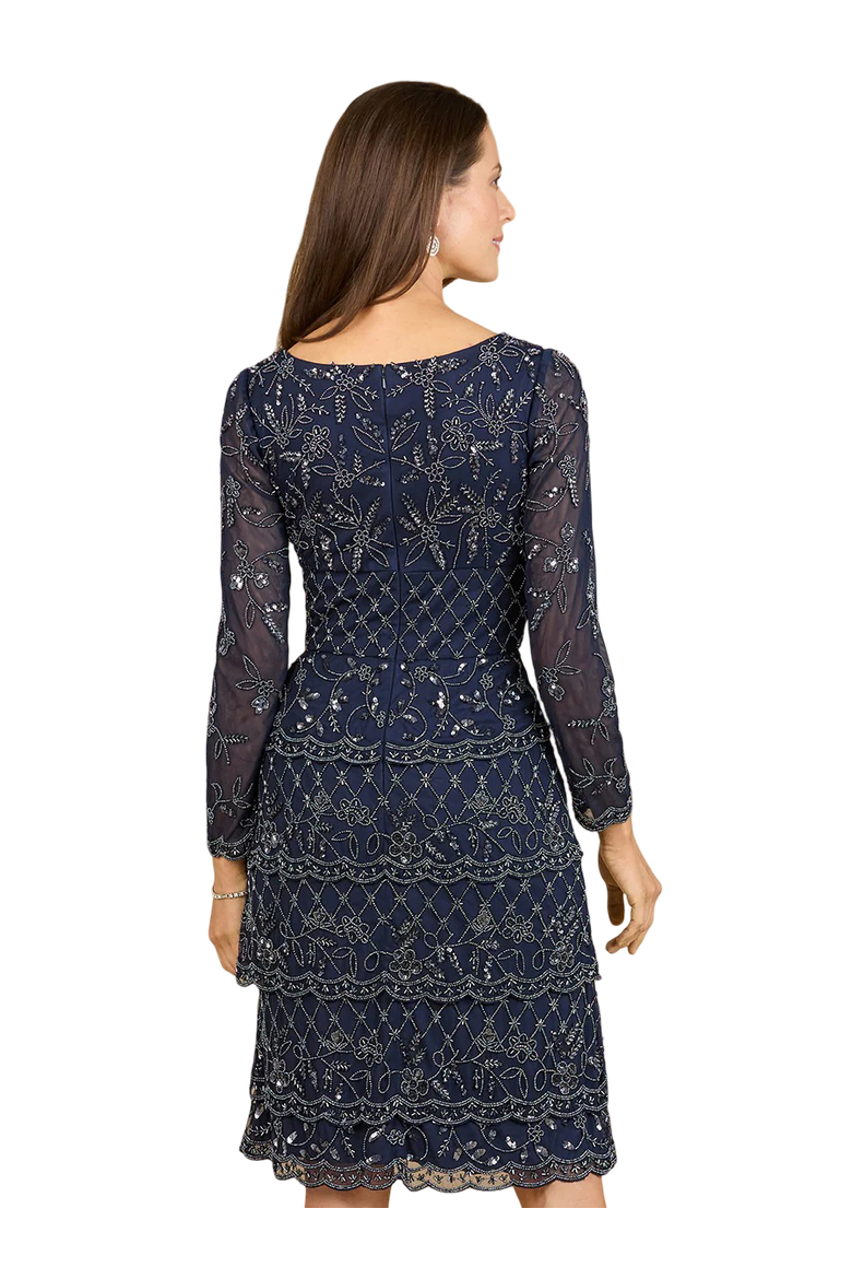 Knee Length, Long Sleeve Cocktail Dress, Alternate, color, Navy