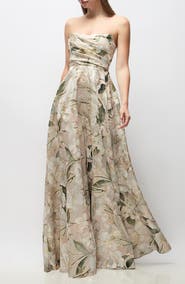 Dessy Collection Alden Metallic Plumeria Strapless Organza Gown