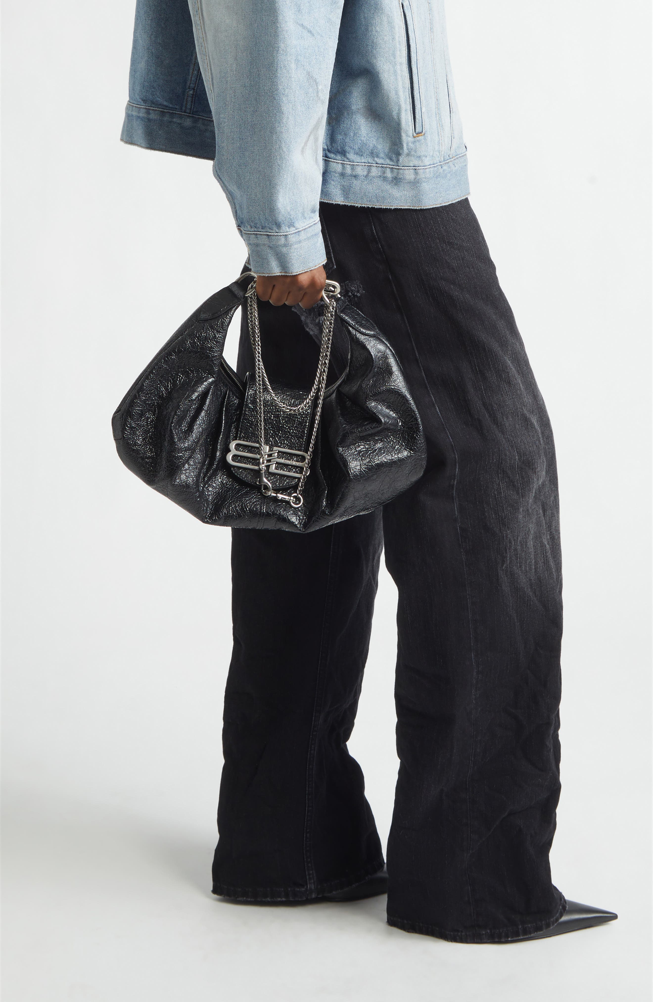 Balenciaga Medium Pamela Leather Shoulder Bag, Alternate, color, 1000 Black