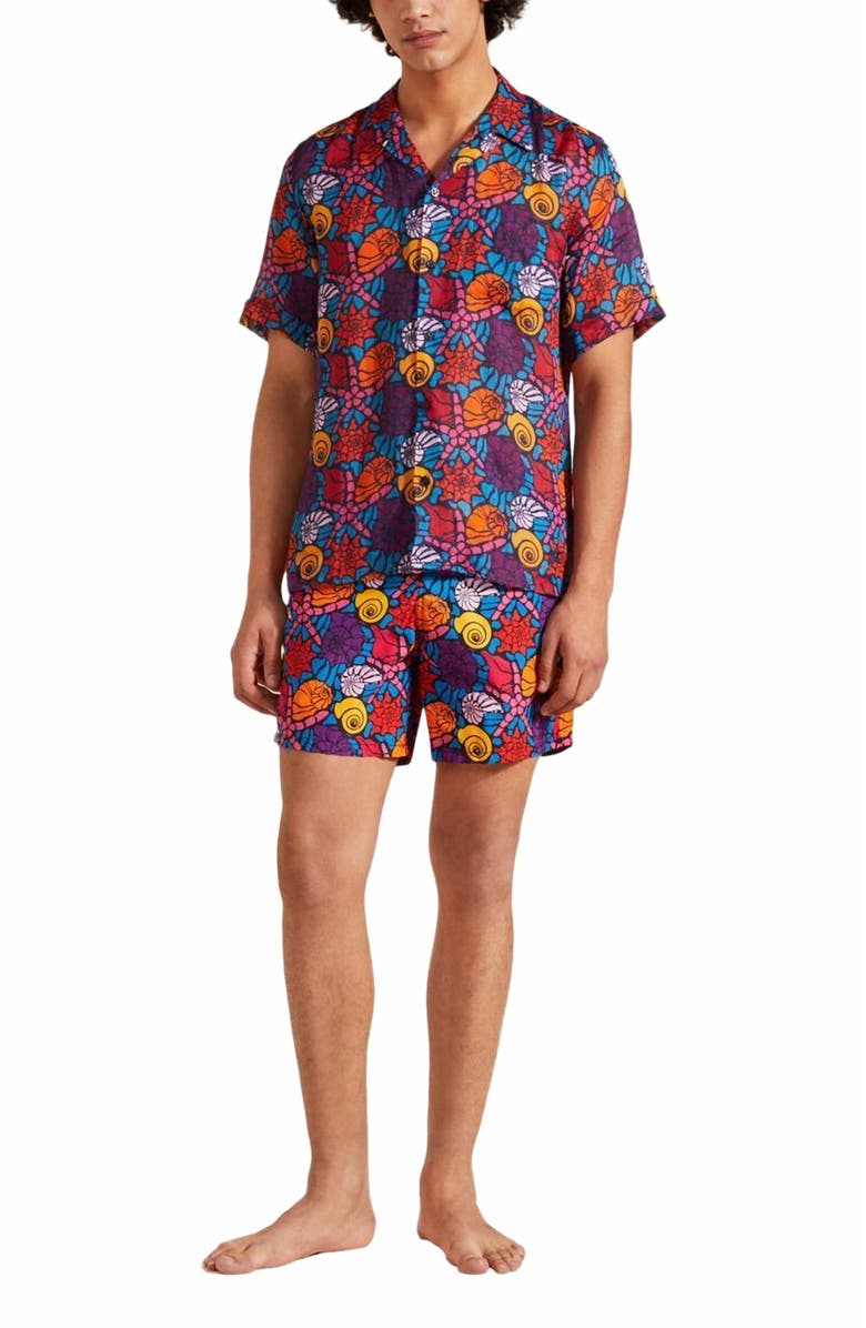 Vilebrequin Men's Bowling Linen Nomea Sea Shells Shirt, Main, color, Bleu Marine