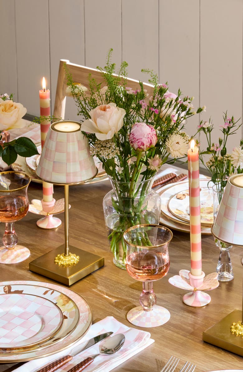 MACKENZIE CHILDS Rosy Check Set of 2 Butterfly Candleholders, Alternate, color, Rosy