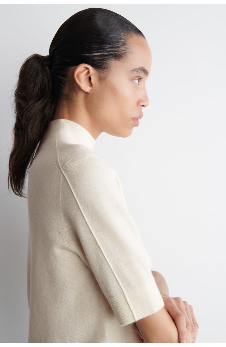 COS Cashmere Mock-Neck T-Shirt, Alternate, color, Ivory