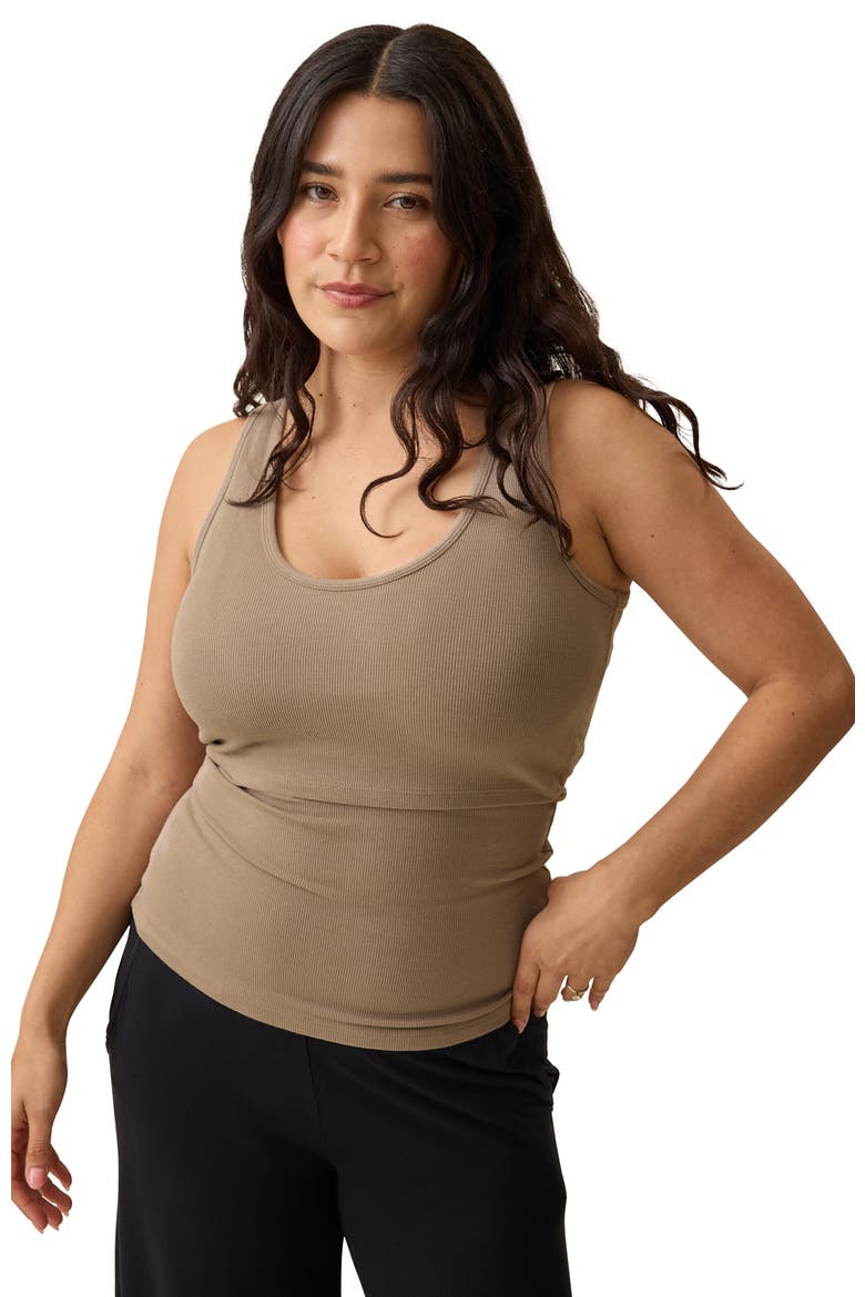 Maternity Ribbed Scoop Neck Nursing Tank, Main, color, Taupe