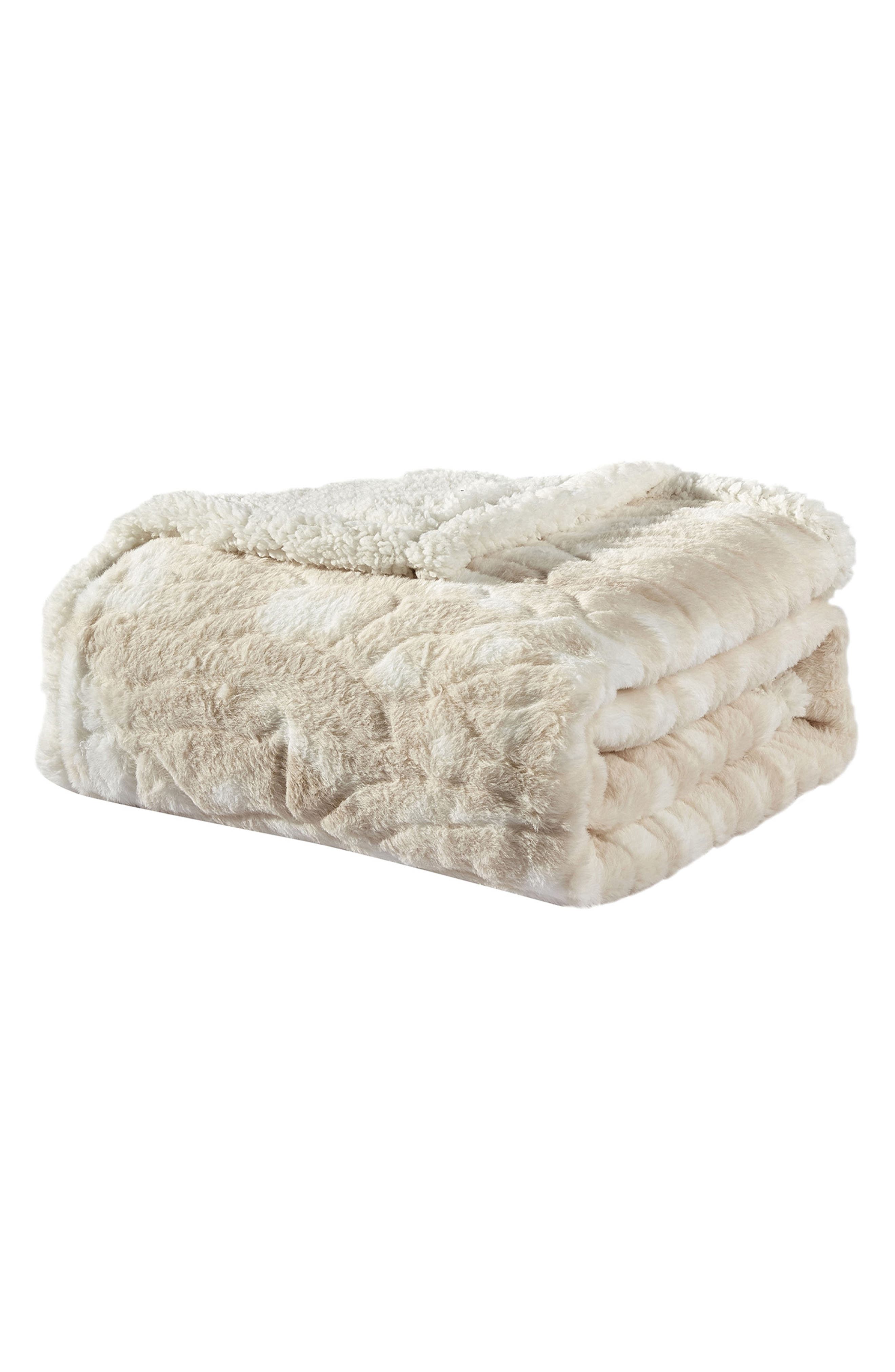 Luxury Home Alaska Microplush Faux Shearling Throw Blanket In Sand
